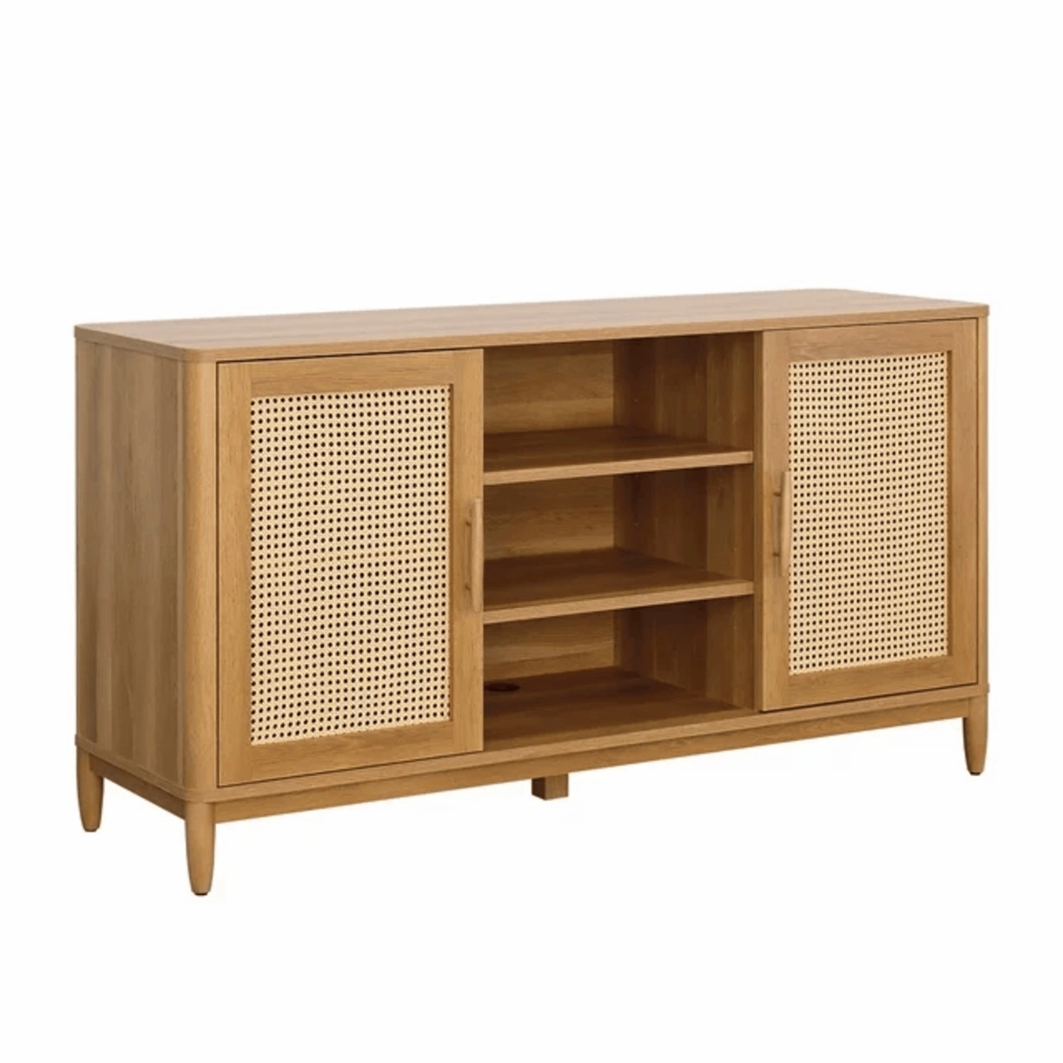 Better Homes & Gardens 434927 Springwood Cane TV Stand for TV's up to 65", Light Honey Finish