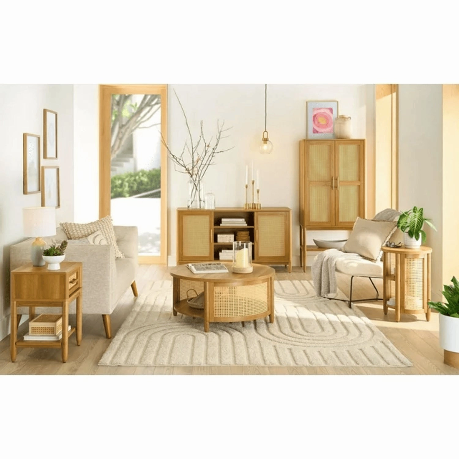 Better Homes & Gardens 434927 Springwood Cane TV Stand for TV's up to 65", Light Honey Finish