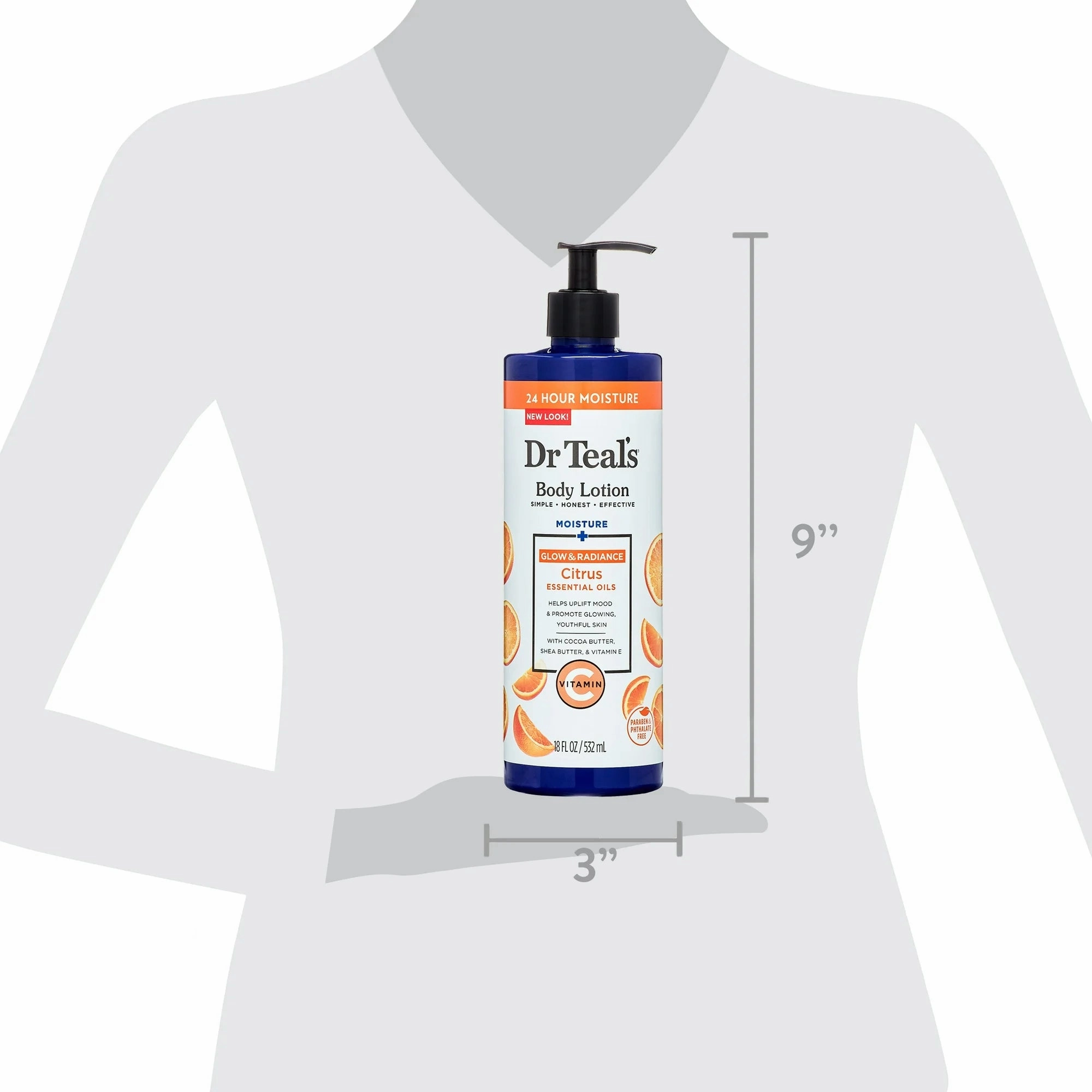 Dr Teal's Body Lotion. 24 Hour Moisture   Radiant with Vitamin C & Citrus Essential Oils. 18 fl oz.