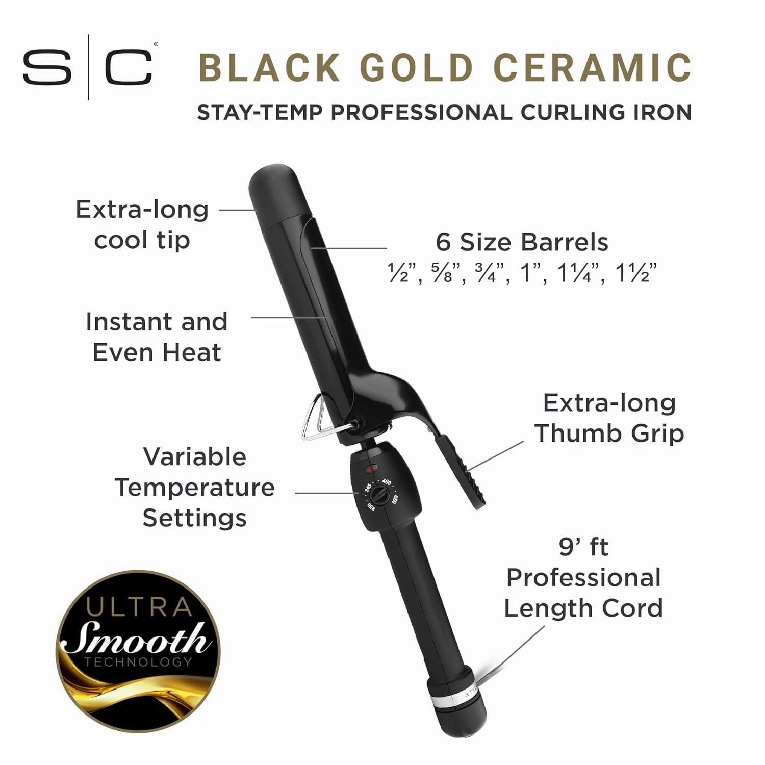 StyleCraft Professional Ceramic 3/4 Curling Iron